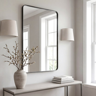 Miroir mural pour commode, meuble-lavabo, cadre en aluminium noir