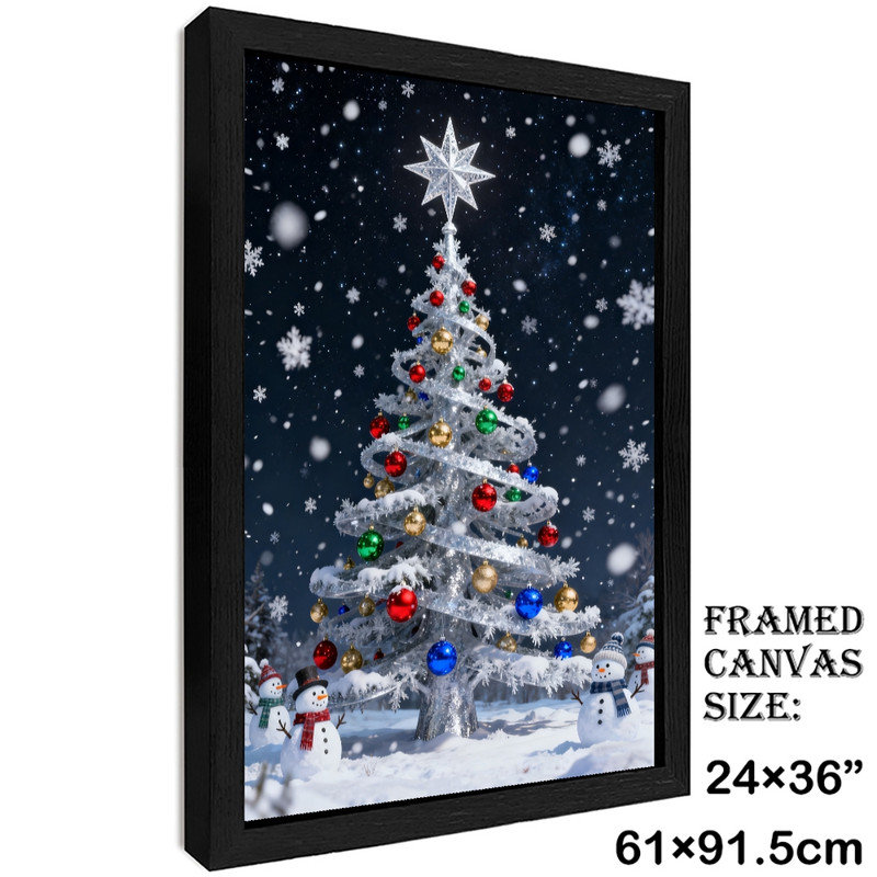 Art mural arbre de Noël noir encadré noir - décorations festives enneigées, H 37 po x l 25 po