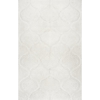 Tapis à poil long blanc à motif de treillis pour le salon, la chambre à coucher, la salle à manger et la chambre de bébé Isaiah
