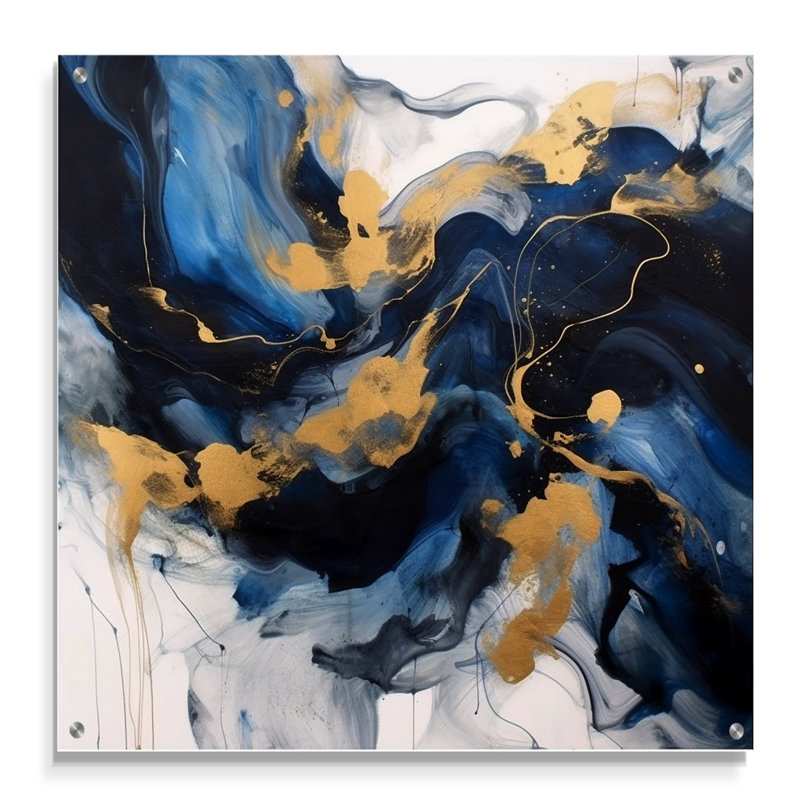 Kelbi - décorations murales en acrylique sur fond bleu et doré, H 36 po x l 36 po