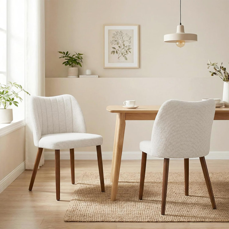 Chaises de salle à manger modernes en bois, chaises de salle à manger avec pieds en bois, chaises rembourrées, Beige, Walnut