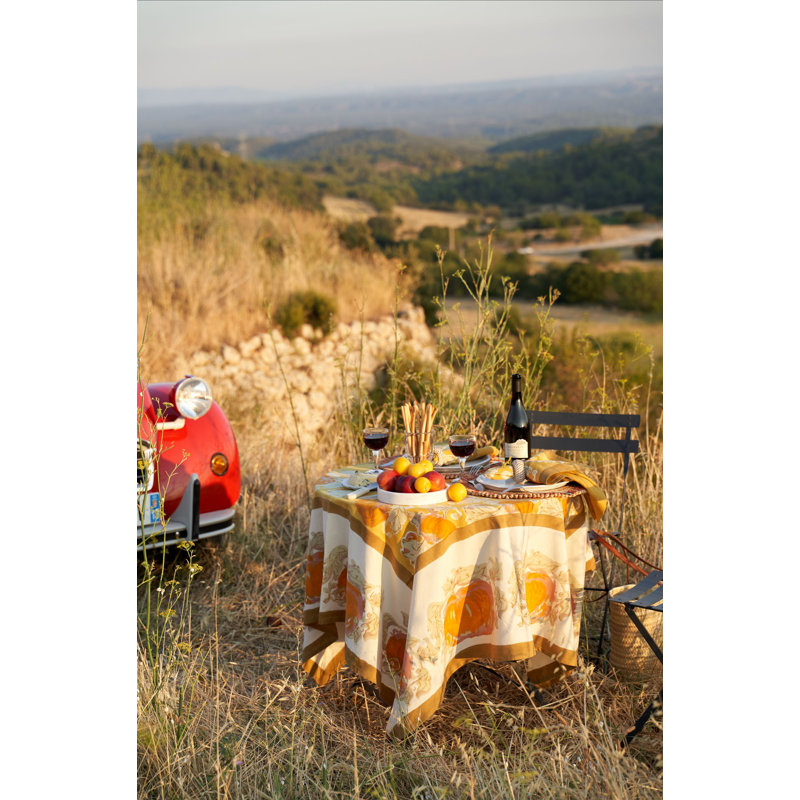 Pumpkin Tablecloth in Orange & Mustard, 90" L x 90" W, Yellow