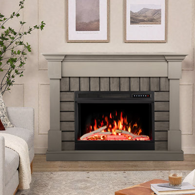  1500w Modern Electric Fireplace With Mantel, 50.6"w X 37.4"h Unit (fireplace Insert: 27.95"w X 20.98"h), 8-hour Timer, Remote Control & Touch Control, Overheat Protection
