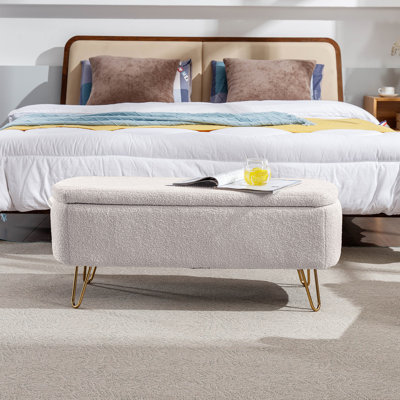 Banc de rangement avec repose-pieds ivoire et ivoire blanc