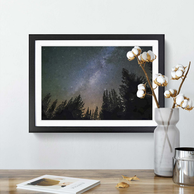 The Milky Way Above a Forest in Abstract - Picture Frame Graphic Art Print, 48cm H x 65cm W x 2cm D, Black Framed