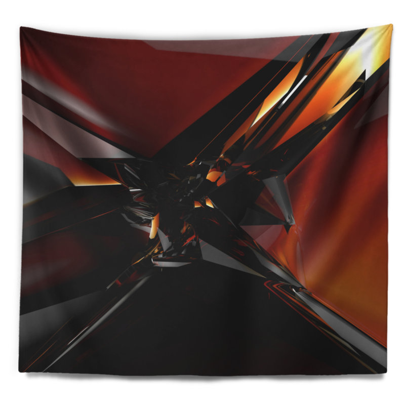 Tapisserie en verre à motif rouge abstrait 3d, H 50 po x l 60 po