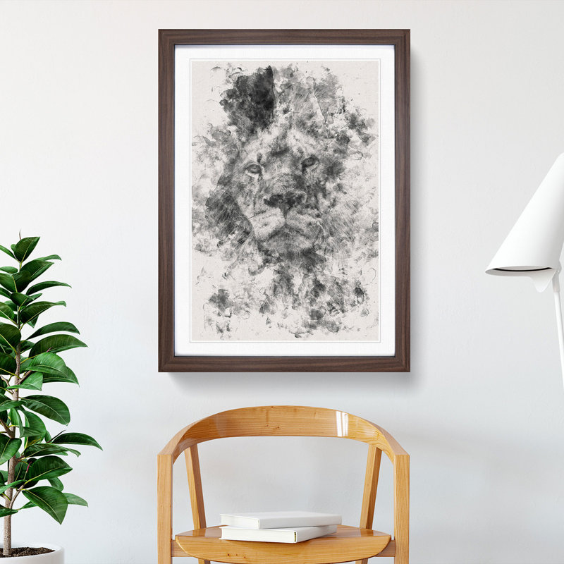 The Proud Lion - Picture Frame Graphic Art, 45cm H x 33cm W x 2cm D, Walnut Framed