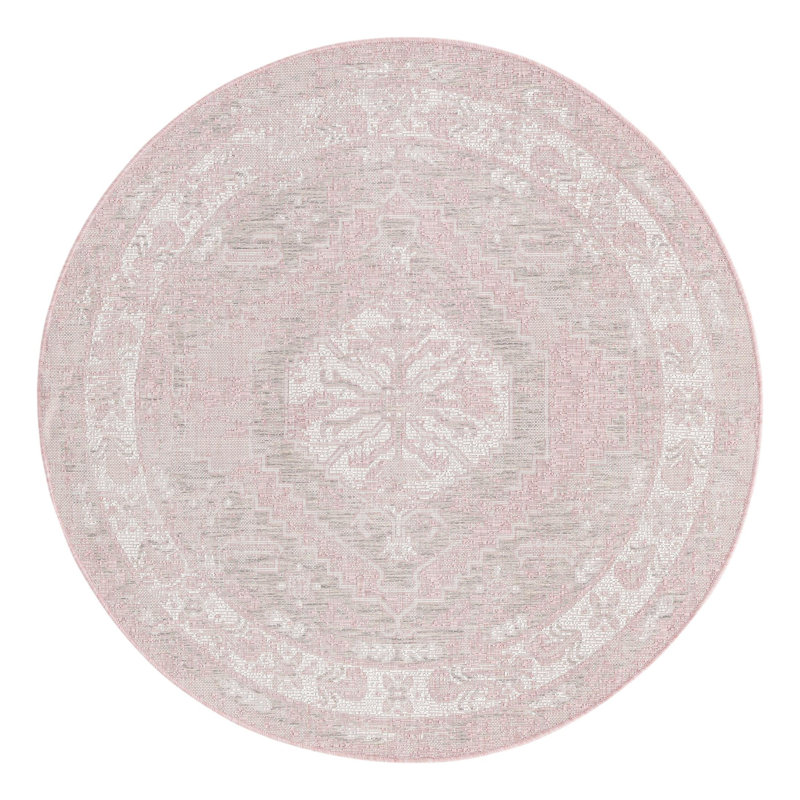Tapis d'intérieur / extérieur rose Susan, Rond 5 pi 3 po