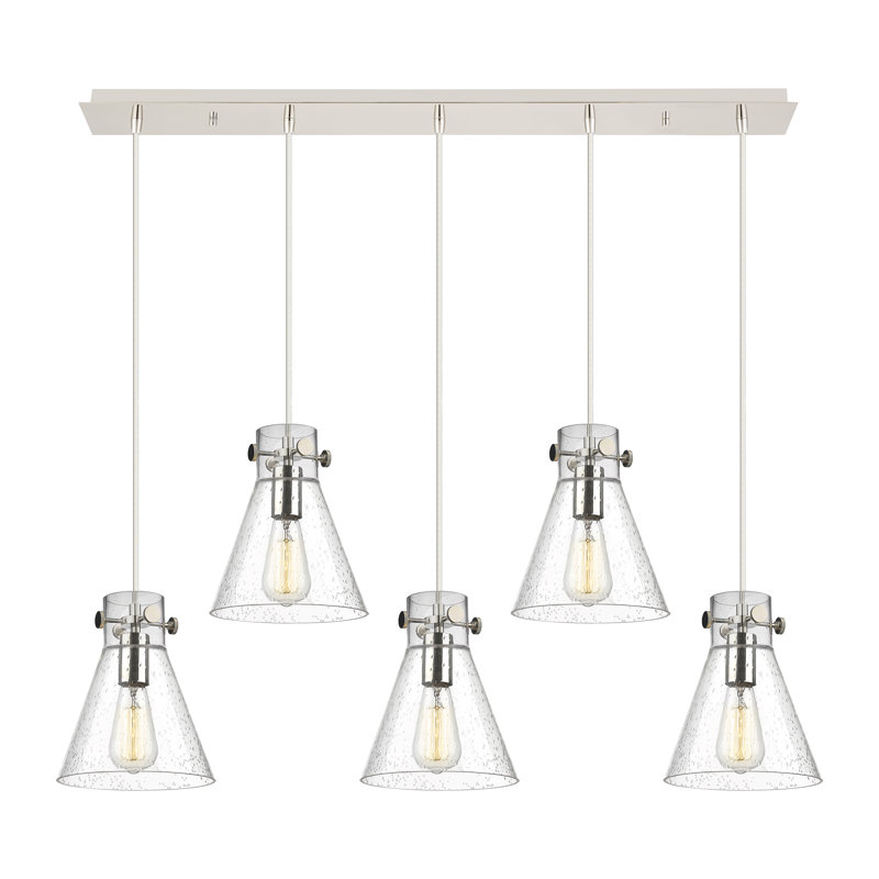 Luminaire suspendu conique à 5 lumières Amrith, Bullé, Nickel poli