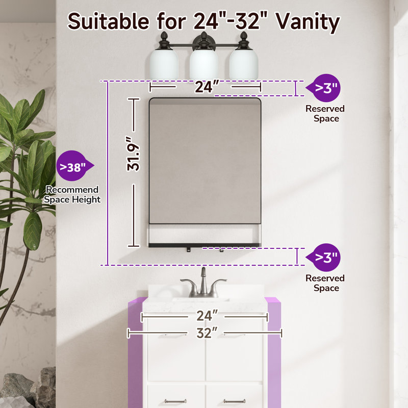 Miroir de salle de bain mural Tillymae, 32 po x 24 po, Doré