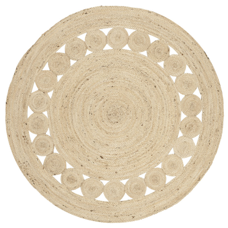 Tapis de couleur unie en jute tissé à la main en fibre naturelle Venessa, Rond 3 pi