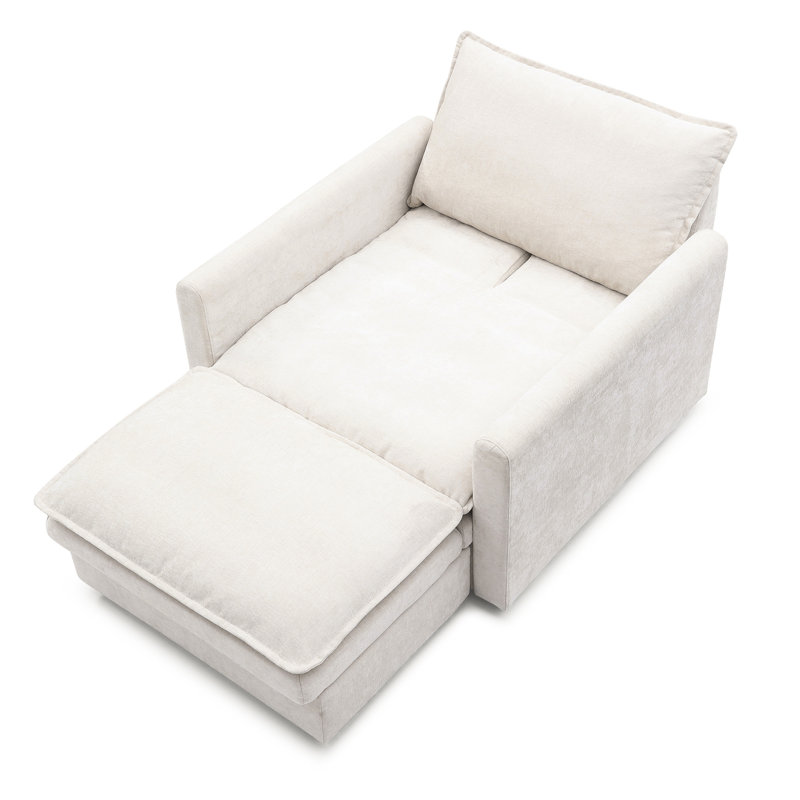 Lit en chenille beige assorti, chaise longue pour faire la sieste et se détendre, fauteuil d'appoint simple rembourré, lit de lecture moderne confortable,