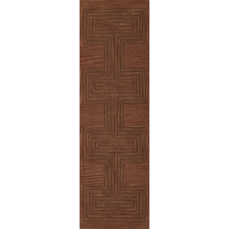 Tapis cuivre en laine touffeté à la main à motif géométrique Orlie, Tapis de couloir 2 pi 6 po x 8 pi, Brun