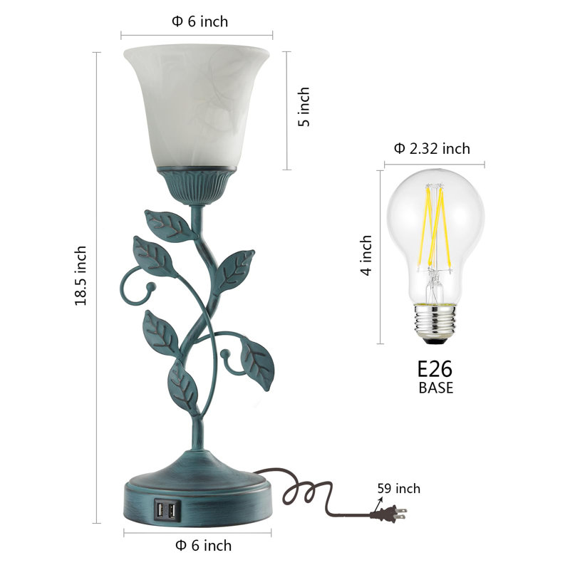 Rhines Metal USB Torchiere Lamp, Retro Green