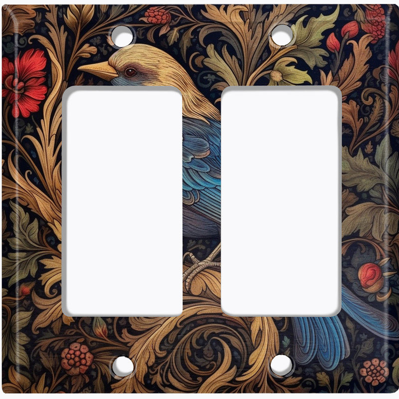 Couvercle de plaque d'interrupteur en métal; Bascule 4 US standard - oiseau floral, # 4 Quad bascule