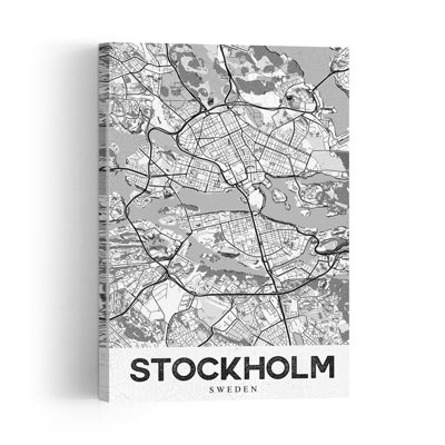 Stockholm Sweden Map Retro Vintage Wall Art Print 1 Piece Wrapped Canvas Wall Art