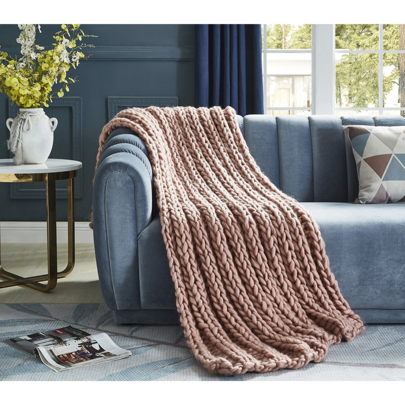 Jeté en tricot Cozy Tyme Keon, l 50 po x L 70 po, Rosé