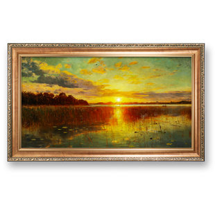 Sunset over a Danish Fiord by Peder Monsted The World Classic Art Reproductions,Giclee Prints Framed Art for HomeDecor,Image Size:30x16 inches,Width Embossing Framed