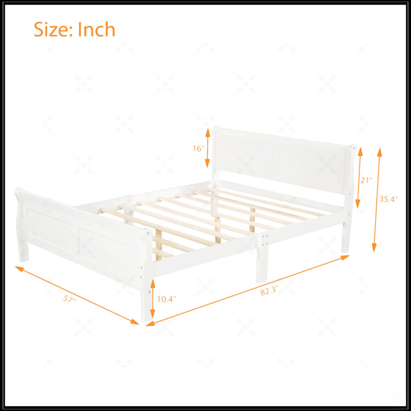 Lit plateforme en bois avec tête de lit et lattes en bois, Lit double, Blanc