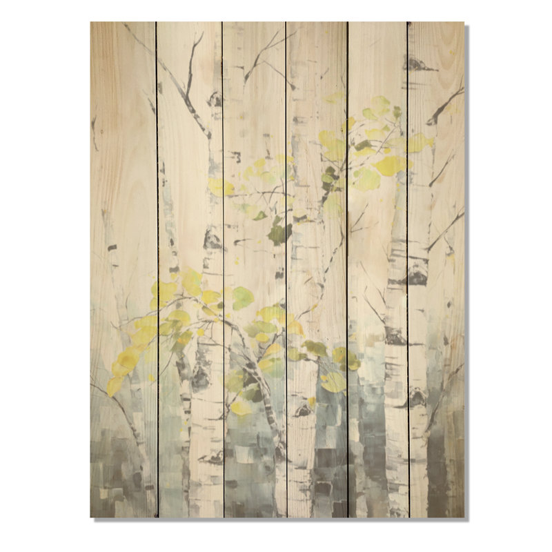 Forêt de bouleaux gris et jaune - Art sur bois de pin naturel, H 40 po x l 30 po