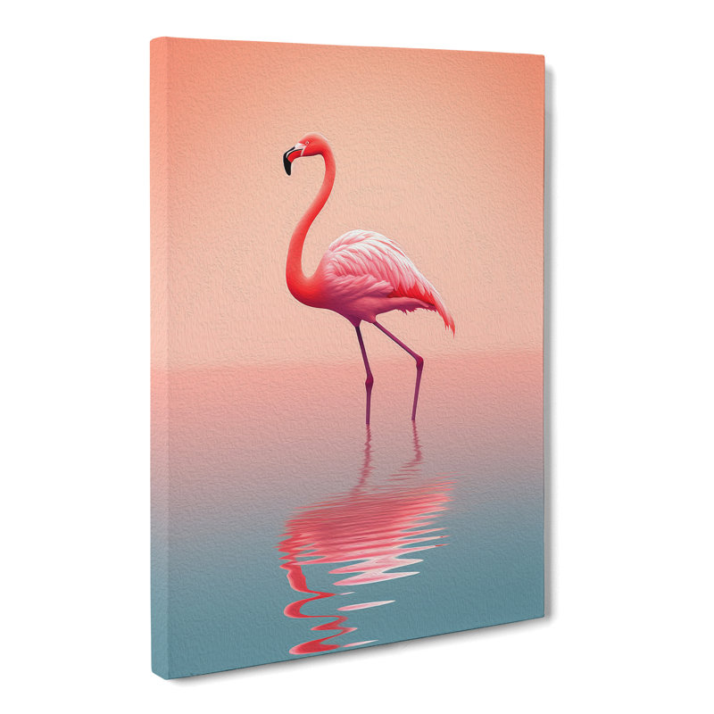 Flamingo Minimalism - Wrapped Canvas Print, 50cm H x 35cm W x 3cm D