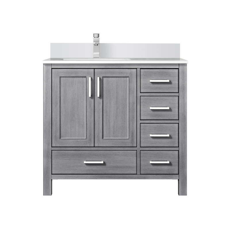 Ensemble de meuble-lavabo simple 36 po Jacques, Gris patiné, Quartz blanc