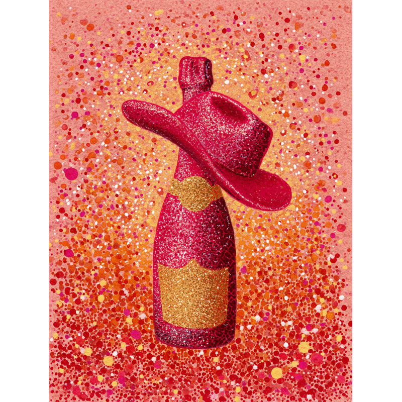 Abstrait bouteille de vin rouge avec accents dorés, reproduction d'art sur toile tendue, H 16 po x l 12 po x P 1 po