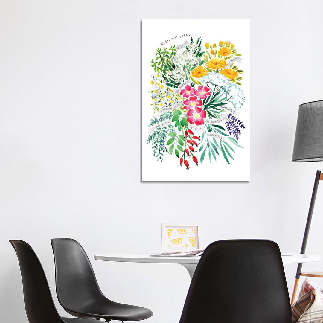 Heilkräuter Bouquet In Aquarell von Blursbyai - No Frame Gallery-Wrapped Canvas Giclée on Canvas