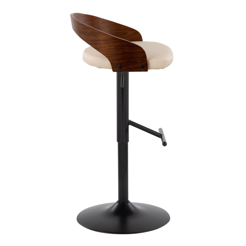 Cream Adjustable Swivel Bar Stool with Walnut Backrest