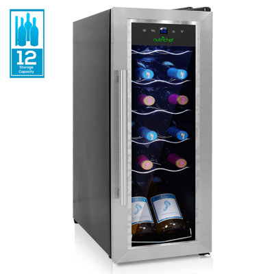 NutriChef Single Zone 17.72'' Freestanding 12 Bottle Wine Refrigerator