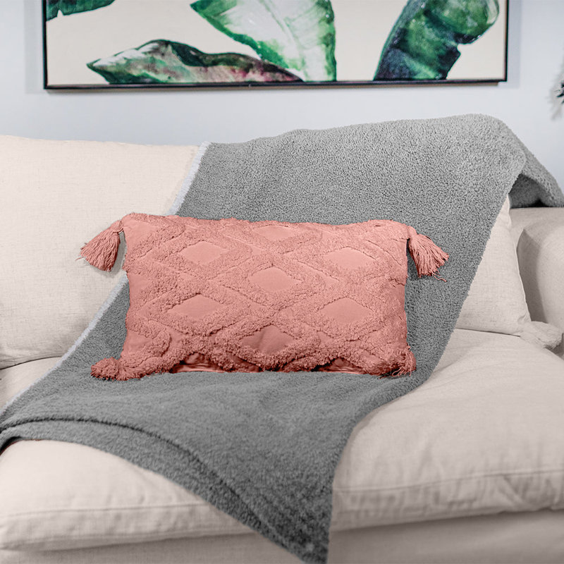 Boho Red Cotton Macrame Throw Pillows with Tassels, 20 x 12 inches, Set of 2