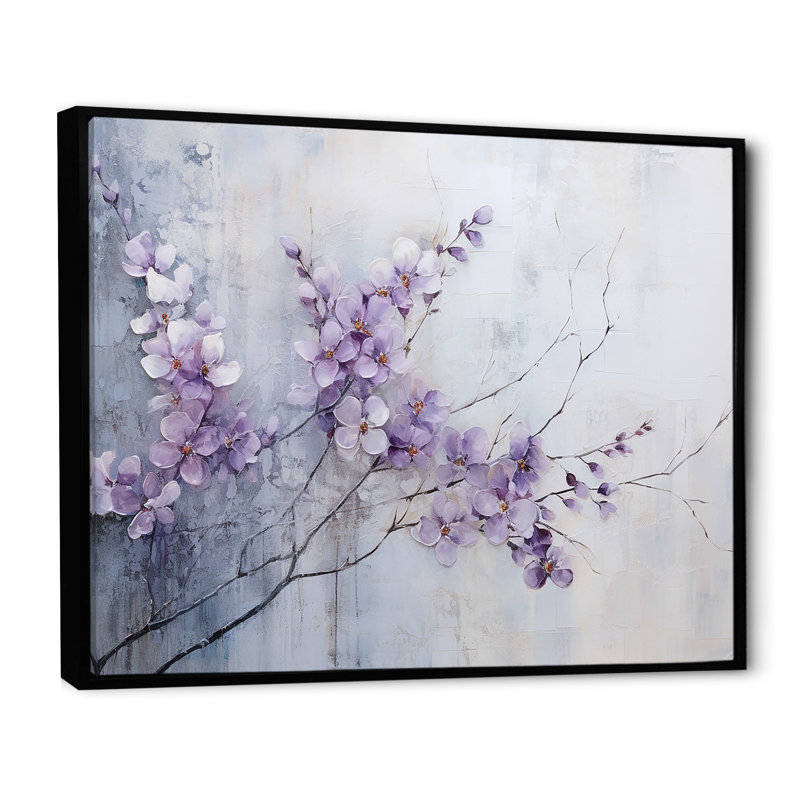 Art mural violet pour le salon, H 30 po x l 40 po x P 1,5 po, Cadre flottant noir