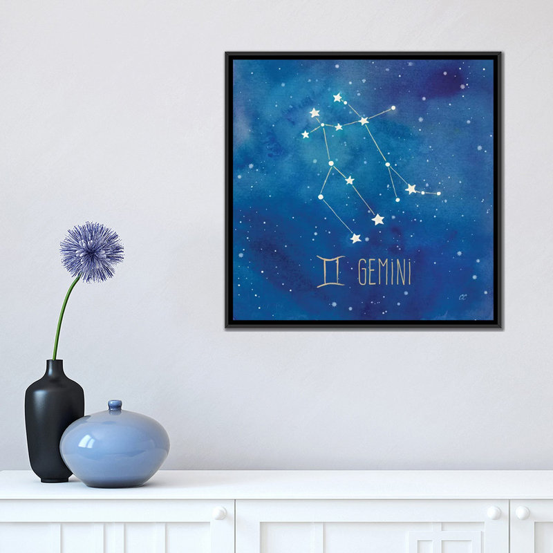 « star sign gemini », impression sur toile tendue, H 18 po x l 18 po x P 1,5 po, Toile avec cadre noir, Pas de tapis