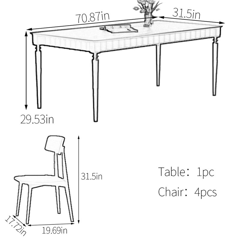 Ensemble de table de salle à manger Vintage, Blanc, Blanc, H 29,53 po x L 70,87 po x l 31,5 po