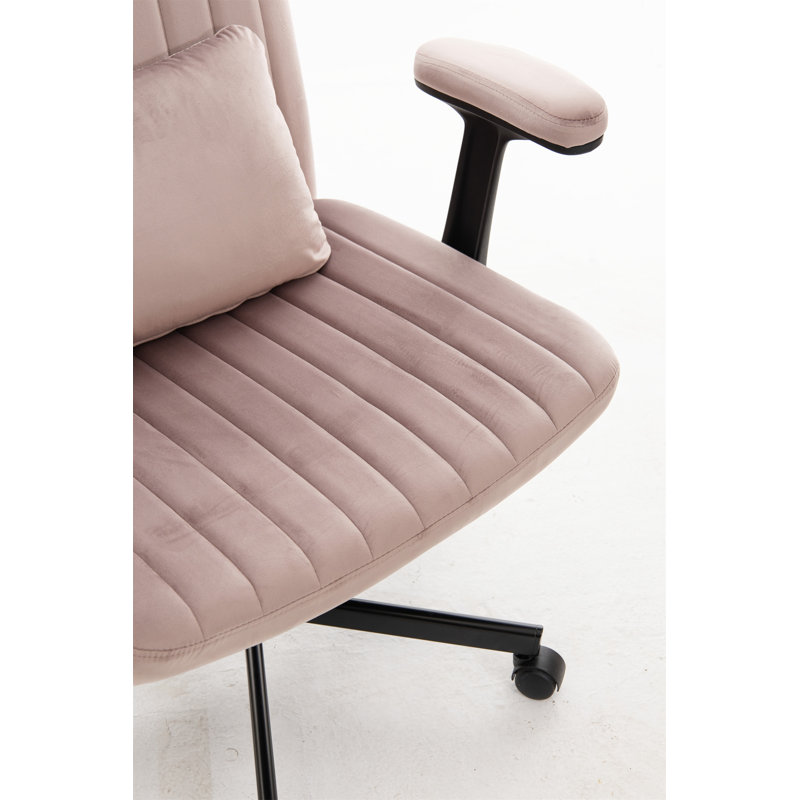 Velvet Criss Cross Armrest Office Chair With Wheels - Comfortable For Home Office, Reading & Vanity, Pink