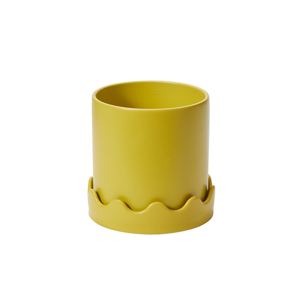 Winterview Pot with Saucer 7.5"x 7.25", Yellow, 7.25" H x 7.5" W x 7.5" D