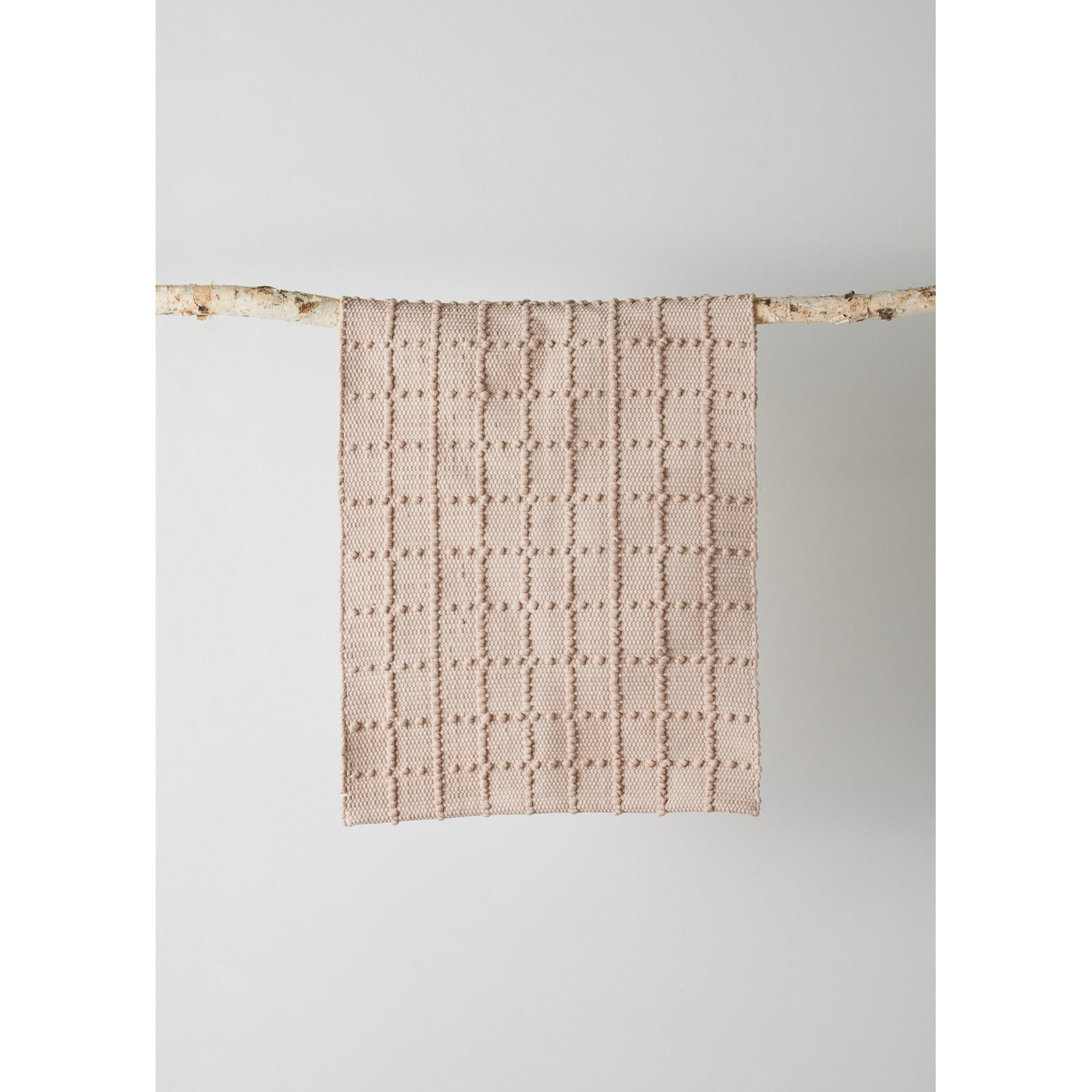 Blush Pink Plaid Hand-Loomed Cotton Bobble Mat