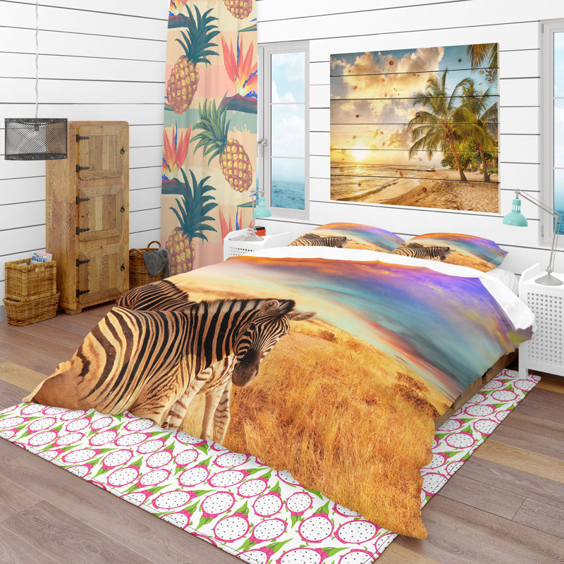 Ensemble de housse de couette zèbres, Housse de couette double / grand et 2 taies