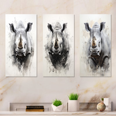 Mighty Stampede Rhinoceros - Rhinoceros Canvas Prints Set Of 3