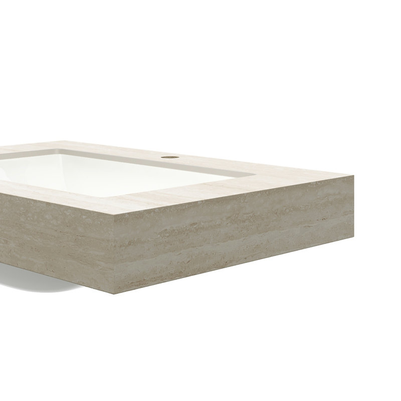 Comptoir en pierre frittée et vasque en céramique encastrée, Beige