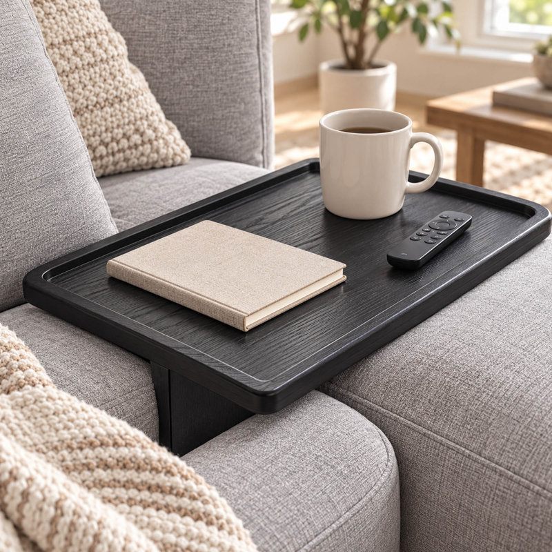 Solid Pine Wood Couch Tray with Fold-Flat Sofa Insert