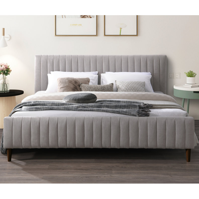Spencer Catisha Upholstered Tufted Platform Bed, Taupe, King