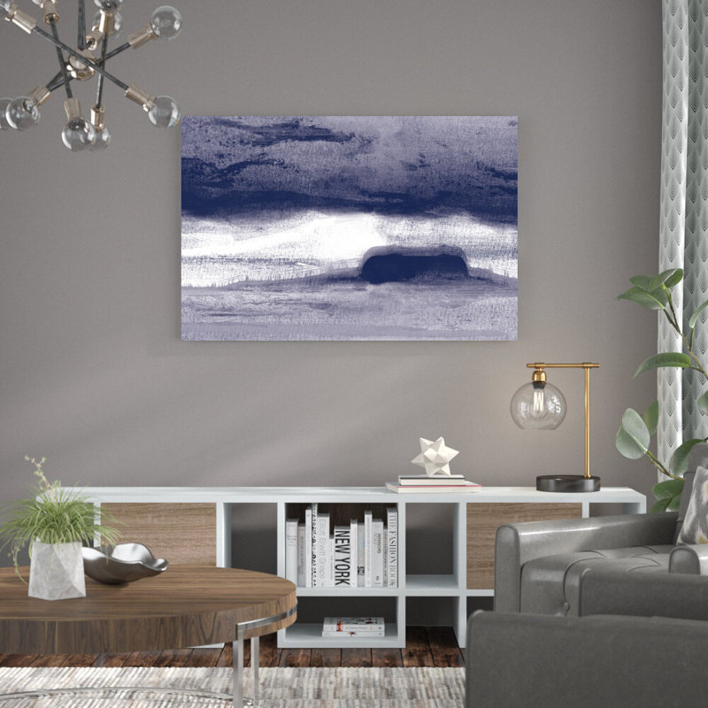 Paysage abstrait bleu marine, reproduction d'art sur toile tendue, H 32 po x l 48 po