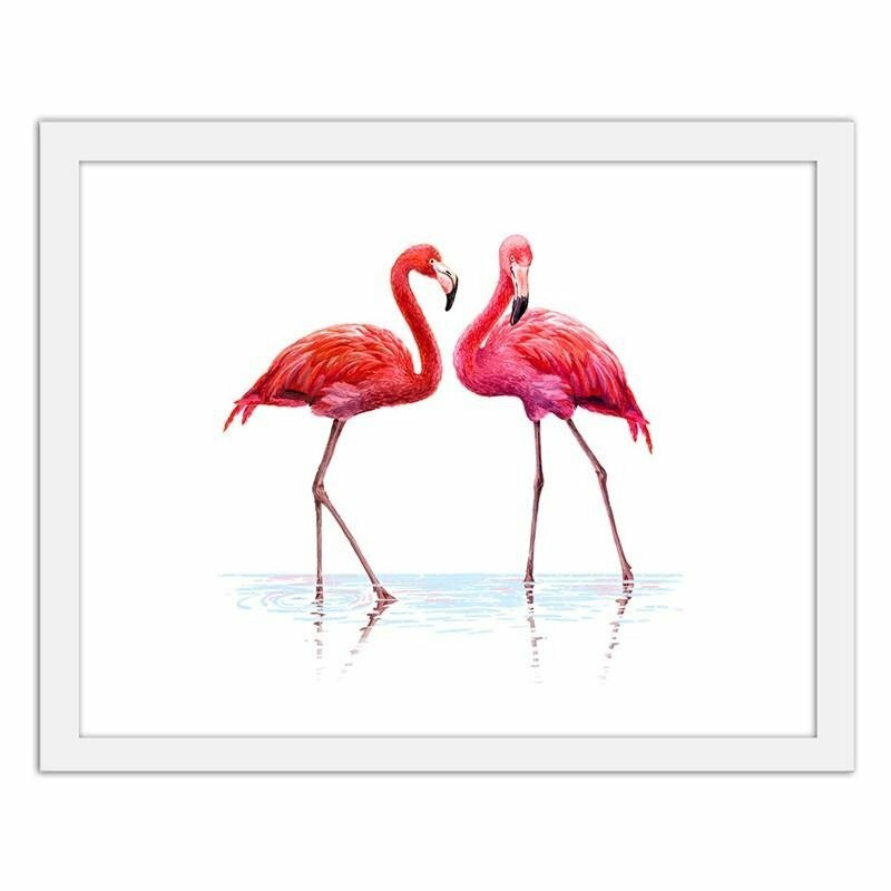 Gerahmtes Poster Realistische Illustration von Flamingos, die im Wasser stehen