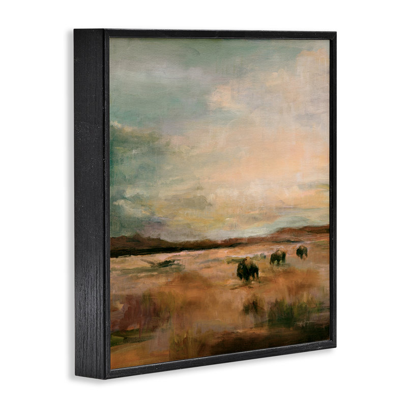 Buffalo Under Big Sky, estampe numérique par Marilyn Hageman, Giclée encadrée noir minuit, H 17 po x l 17 po