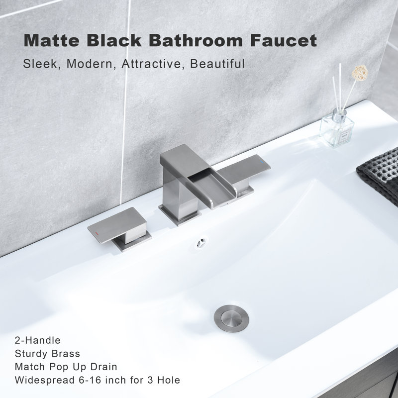 Widespread 2-handle Bathroom Faucet with Drain Assembly, Brushed Nickel