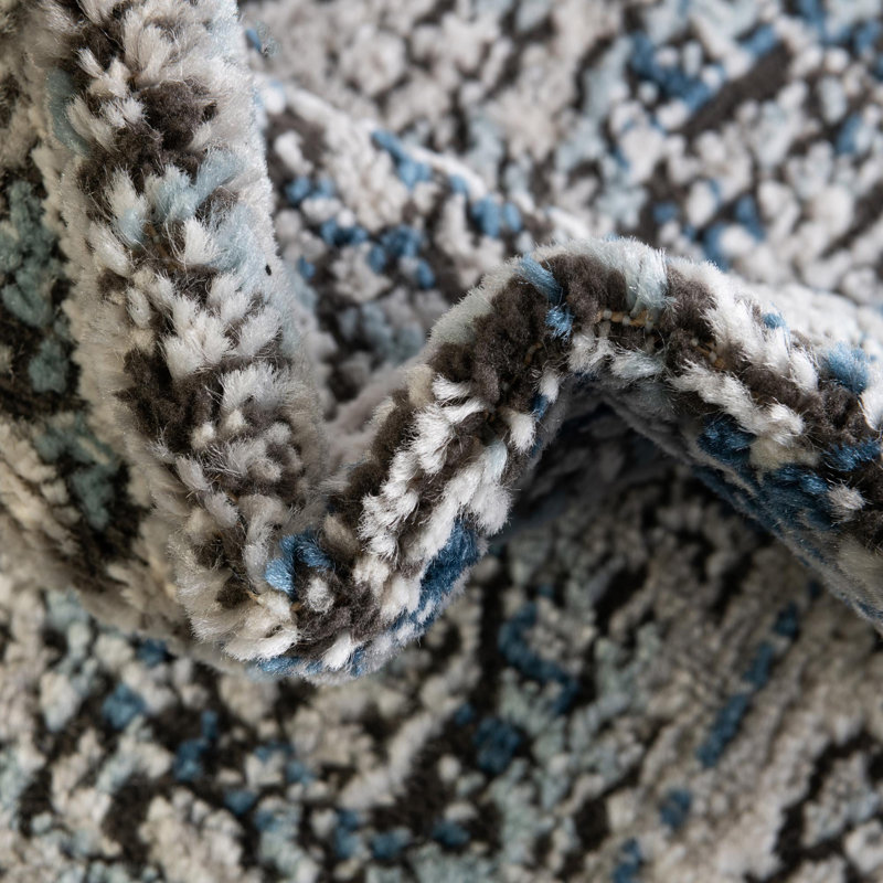 Tapis gris / ivoire / bleu Weingartner, Tapis de couloir 2 pi 7 po x 12 pi