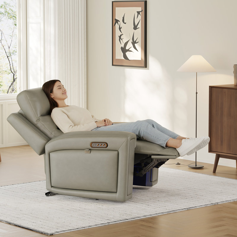 Leather Power Recliner Chair with Triple Motor Adjustment, USB/Type-C Charging & 7-Color LED Lighting – Home Theater Seating