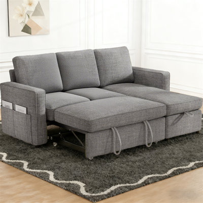 81" Sectional Sleeper Sofa, Pull Out Couch Bed With Storage, 2 In 1 L-Shaped Sofa Bed With Storage Chaise For Living Room, Apartment, Small Space