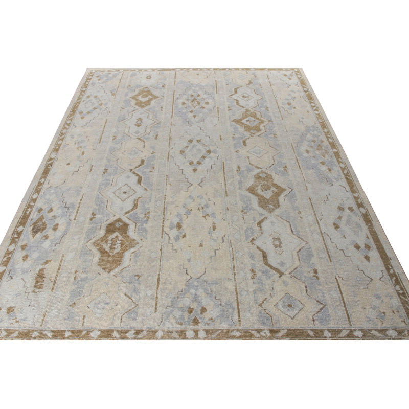 Distressed Homage Hand Knotted Wool Geometric Area Rug, Rectangle 12' x 16'